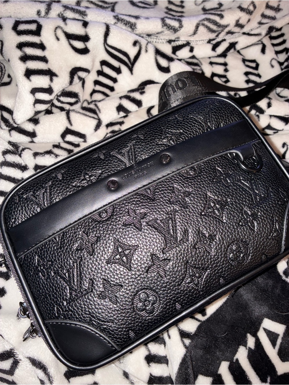 Louis Vuitton Black Embossed Monogram Messenger Bag